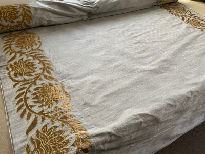 Grey Silk with Metallic Gold Applique Border